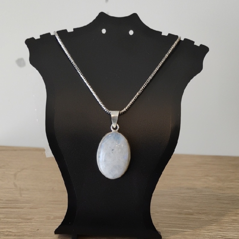 Natural Oval Moonstone Pendant Necklace 925 Sterling Silver